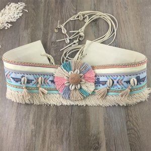 Artisan Cream and Multicolor Boho Belt